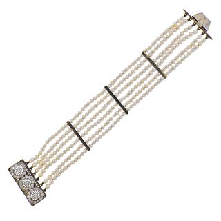 Antique 14k Gold Diamond Pearl Bracelet