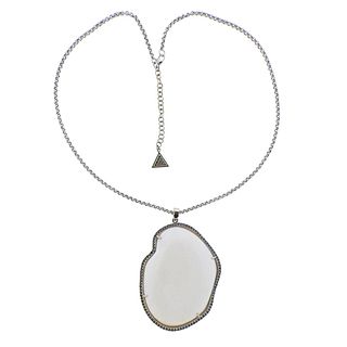 Mishara 18k Gold Black Diamond White Gemstone Pendant Necklace 