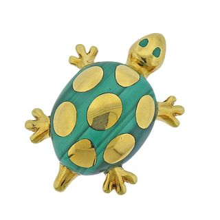 Tiffany & Co 18k Gold Malachite Inlay Turtle Brooch Pin