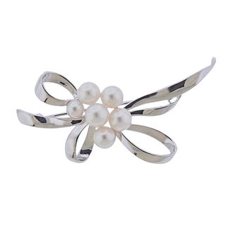 Mikimoto 18k White Gold Pearl Brooch Pin