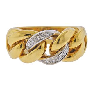 Italian 18k  Gold Diamond Chain Ring 