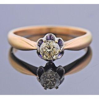 Antique Russian 14k Gold Diamond Engagement Ring 