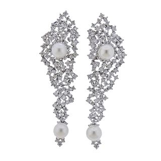 18k Gold 4.21ctw Diamond Pearl Cocktail Earrings 