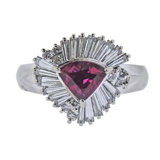 Platinum Diamond Ruby Cocktail Ring 