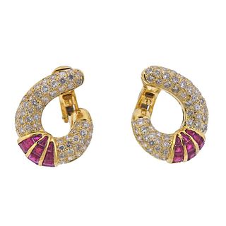 18k Gold Diamond Ruby Earrings 