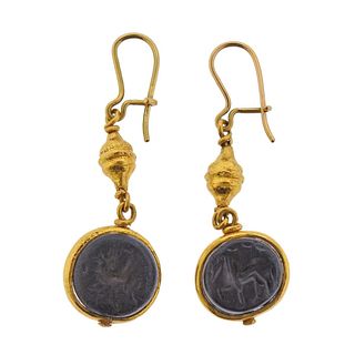 22k Gold Earrings with Ancient Intaglio 