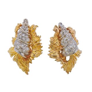 1980s 14k Gold Diamond Earrings 