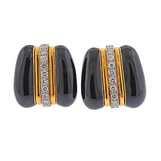 Andrew Clunn 18k Gold Platinum Diamond Enamel Earrings 
