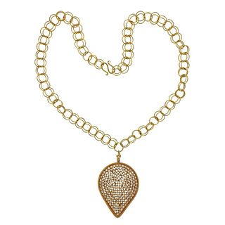 18k Gold Rose Cut Diamond Pendant Link Necklace 