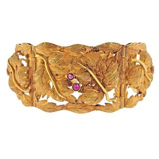 U. Bellini Florence 1960s 18k Gold Ruby Leaf Motif Bracelet 
