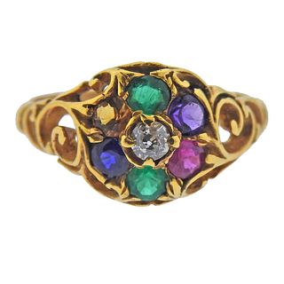 Antique 18k Gold Diamond Gemstone Ring 