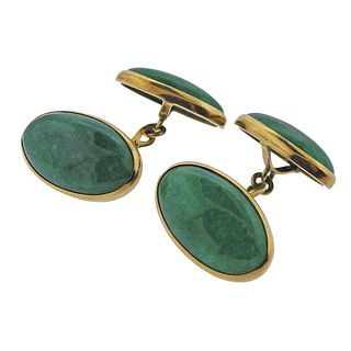 18k Gold Green Gemstone Cufflinks 