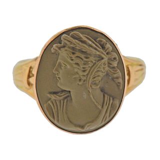 Antique English 18k Gold Lava Cameo Ring 