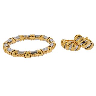 Bvlgari 18k Gold Steel Earrings Bracelet Set 