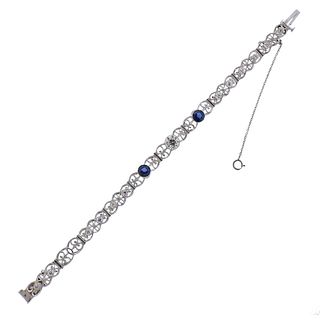 Art Deco Platinum Diamond Sapphire Bracelet 