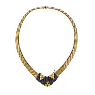 18k Gold Diamond Onyx Tubogas Style Necklace 