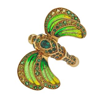 Lalique Libellule 18k Gold Tsavorite Emerald Glass Dragonfly Ring 
