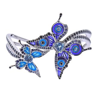 Lalique Psyche de Jour 18k Gold Glass Diamond Sapphire Topaz Butterfly Bracelet 