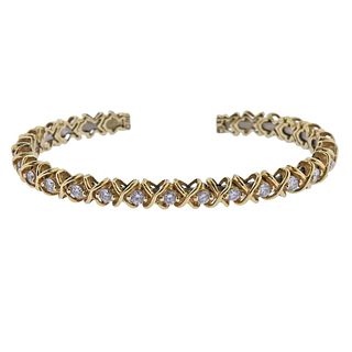 14k Gold Steel 2.50ctw Diamond Cuff Bracelet 