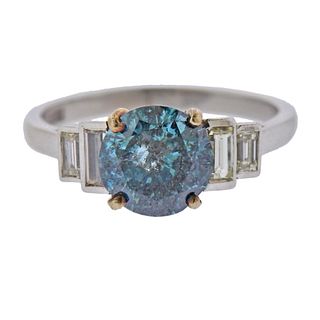 2.04ct Fancy Blue Diamond Platinum Engagement Ring 