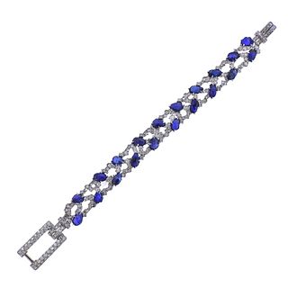 Platinum Carved Sapphire Diamond Bracelet 