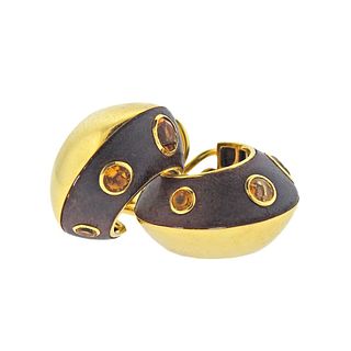 Seaman Schepps 18k Gold Wood Citrine Hoop Earrings 