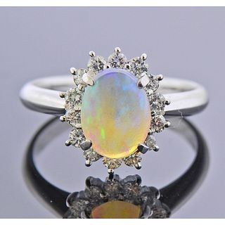 Platinum Diamond Opal Ring 