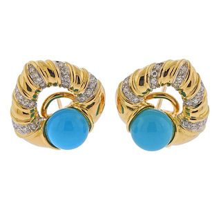 Antonini 18k Gold Diamond Turquoise Earrings 