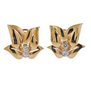 18k Gold Diamond Leaf Earrings 