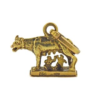 Vintage 18k Gold Capitoline Wolf Charm Pendant 