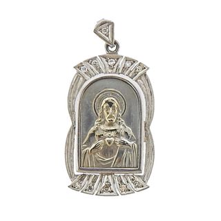 Art Deco 18k Gold Diamond Jesus Medallion Pendant