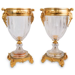 Pair Of Crystal & Dore Bronze Vases