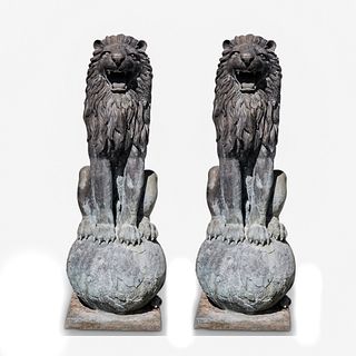 Monumental Cast Metal Guardian Lion Statues