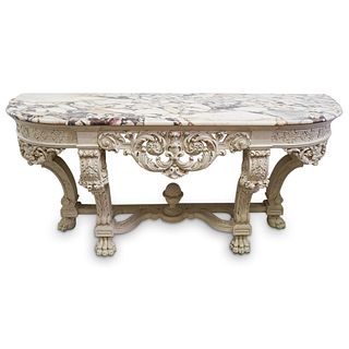 Carved Wood & Granite Console Table