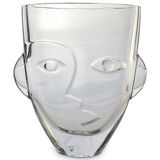 Orrefors Clear Glass "Ramses" Sculptural Face Vase