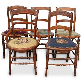 (5Pc) Antique Needlepoint Chairs