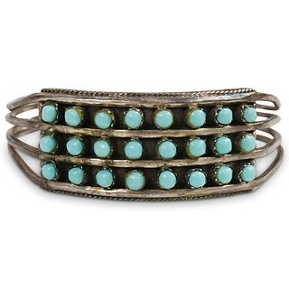 Navajo Silver "Snake Eye" Turquoise Triple Row Cuff Bracelet