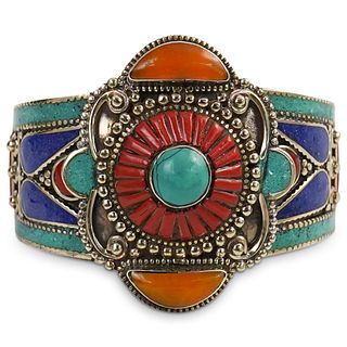 Navajo Style Sterling and Semi Precious Stone Bracelet