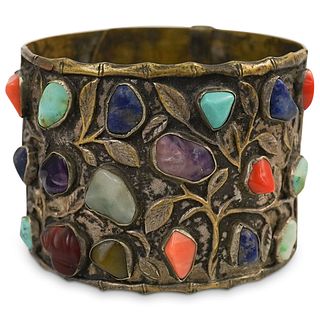Antique Chinese Gemstone Cuff Bracelet