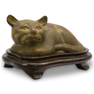Antique Chinese Bronze Cat Sculpture