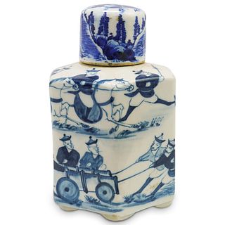 Antique Chinese Canton Blue and White Porcelain Tea Caddy