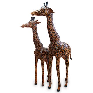 Pair Of Leather Wrapped Giraffes