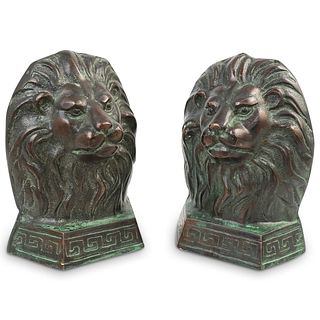 (2 Pc) Bronze Patina Metal Lion Bookends