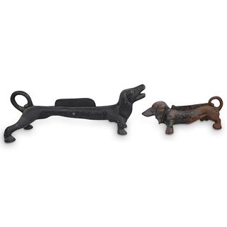 (2 Pc) Antique Dachshund Iron Boot Scrapers