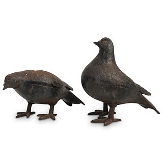 Pair Of Japanese Cast Iron Pigeons