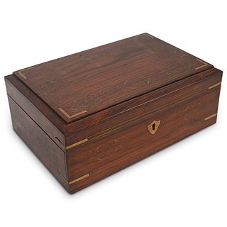 French Wood Brass Inlaid Document Box