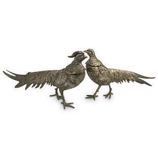 Pair Of Silver Plated Pheasants
