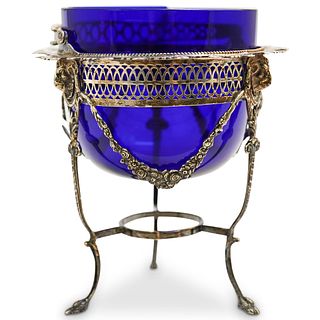 English Sterling Silver and Cobalt Blue Glass Caddy