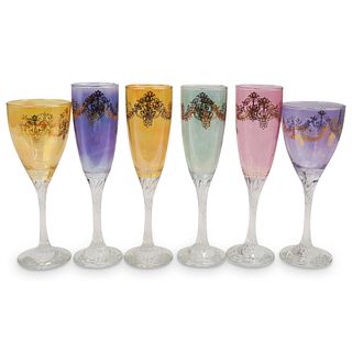 (6 Pc) Venetian Glass Champagne Glasses Set