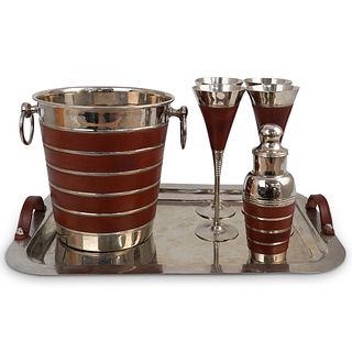 (7 Pcs) Stainless Steel and Leather Deluxe Bar Set